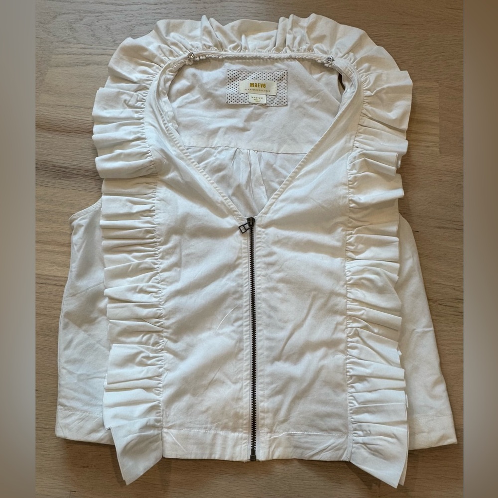 Maeve by Anthropologie M White Ruffle Vest Lined Zip Up Crop Top